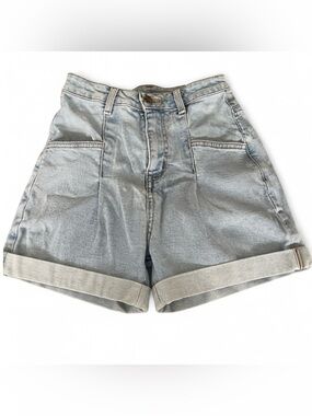 BCO Blue Pleated High Waisted Cuffed Jean Denim Stretch Shorts - SIZE 26